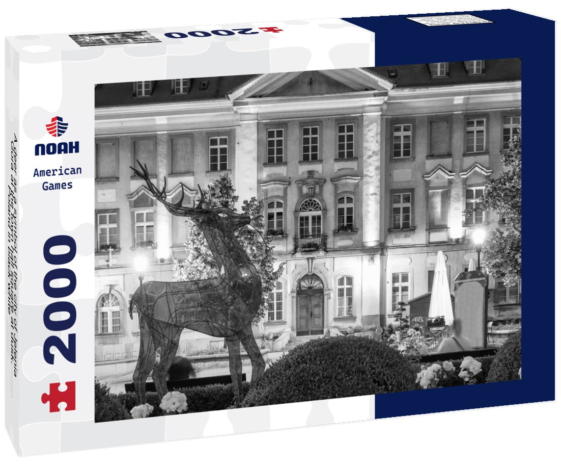 Noah Jigsaw Puzzle A deer as a symbol of the city of Jelenia Gora at the town hall square at dusk. Poland in black white 2000 pieces