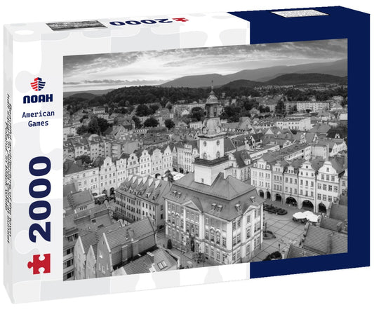Noah Jigsaw Puzzle Beautiful architecture of the town hall square in Jelenia Gora at sunset, Poland. in black white 2000 pieces