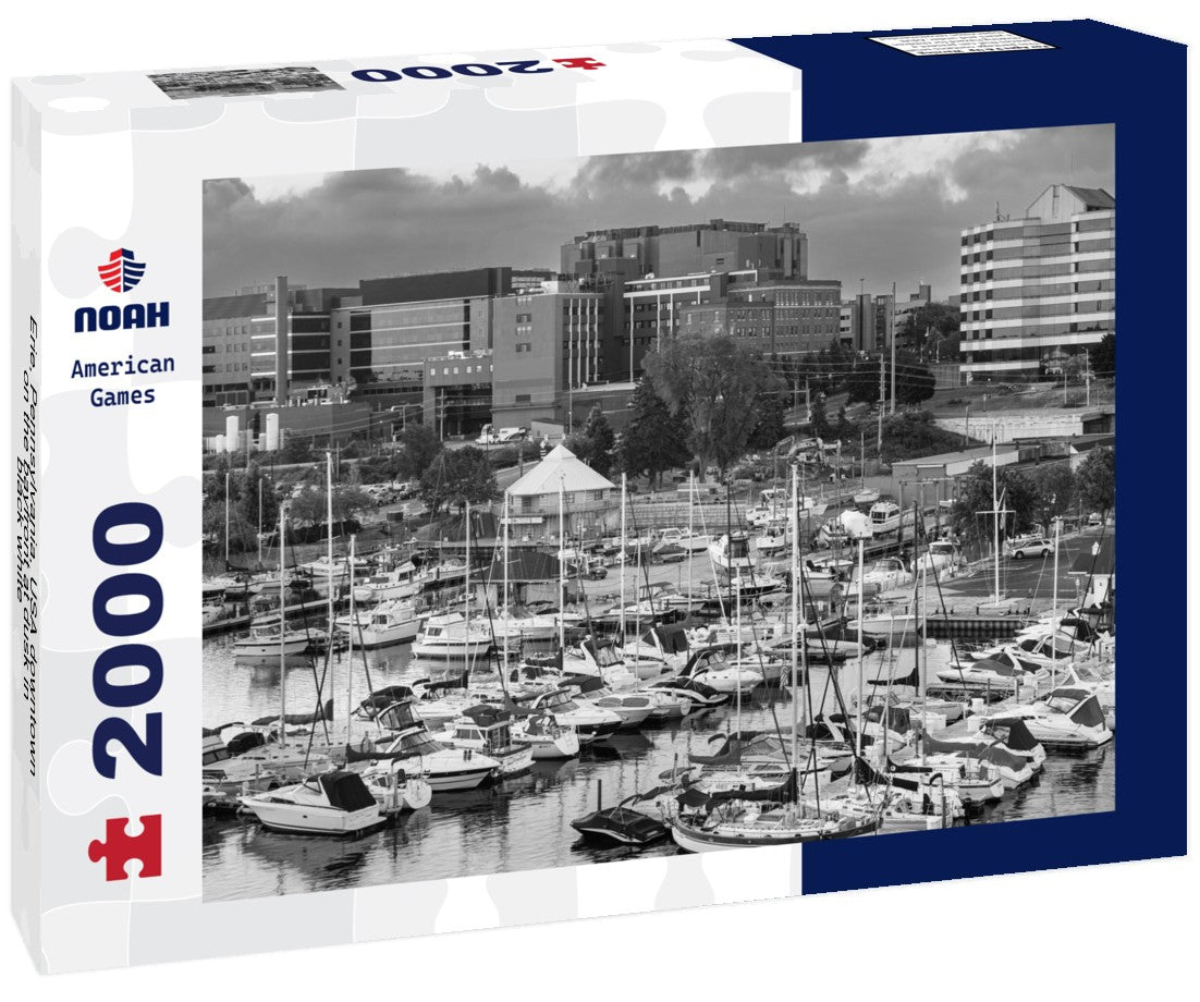 Noah Jigsaw Puzzle Erie, Pennsylvania, USA downtown on the bayfront at dusk in black white 2000 pieces
