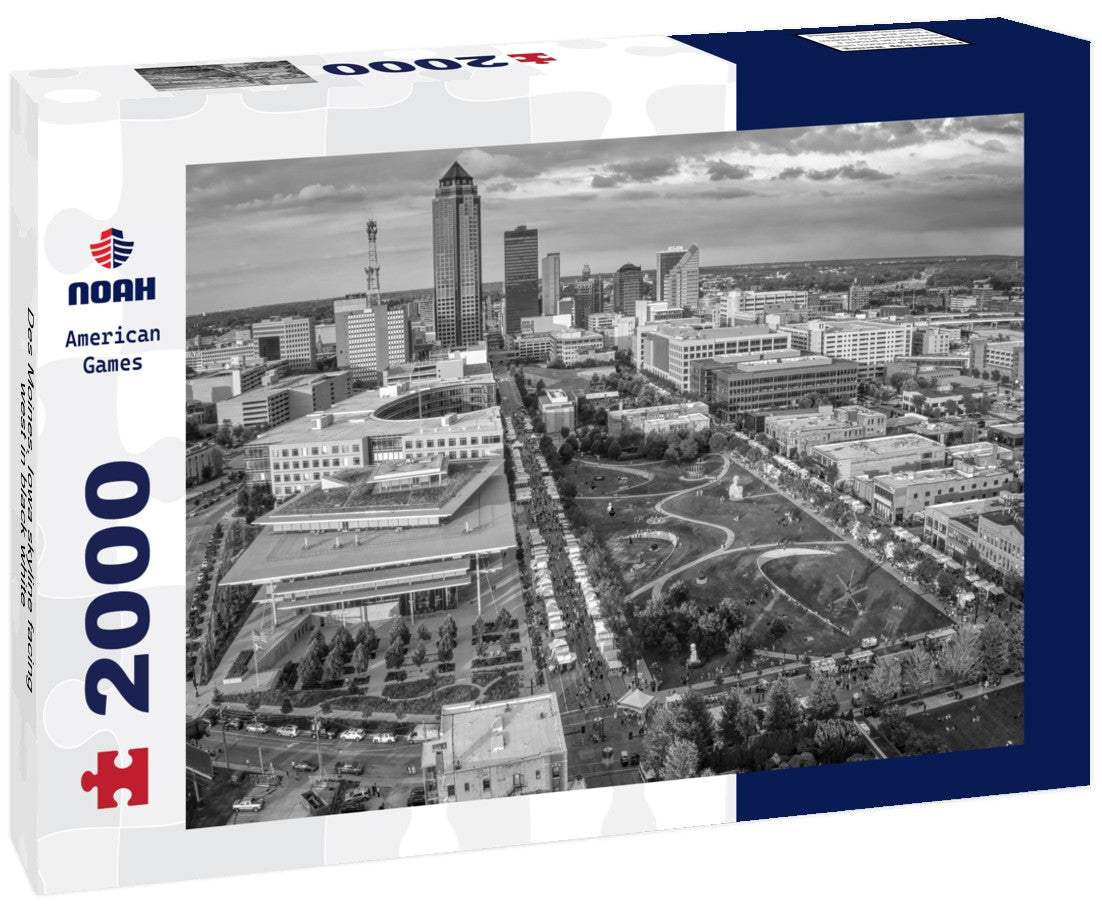 Noah Jigsaw Puzzle Des Moines, Iowa skyline facing west in black white 2000 pieces