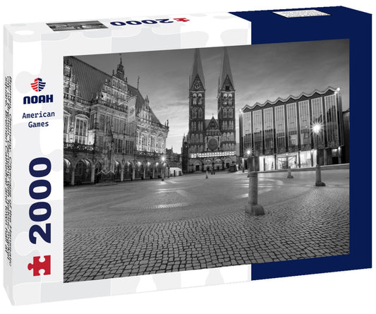 Noah Jigsaw Puzzle Bremen, Germany. Cityscape of the Hanseatic city of Bremen, Germany with historic market square, Bremen Cathedral and town hall at summer sunrise in black white 2000 pieces