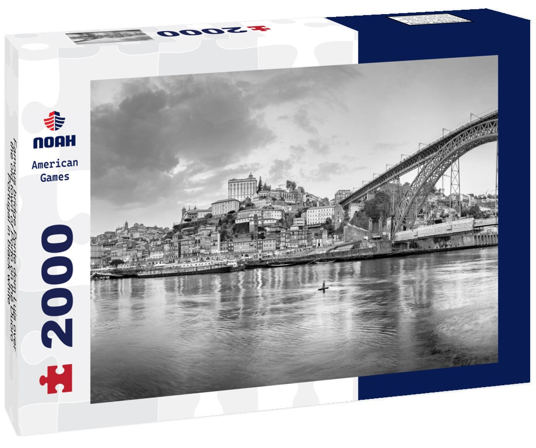 Noah Jigsaw Puzzle Famous bridge Ponte dom Luis over the old town of Porto on the Duoro, Portugal in black white 2000 pieces