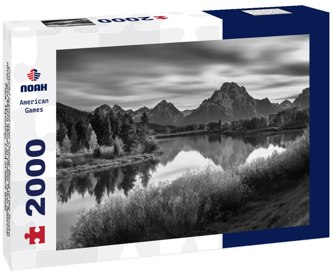 Noah Jigsaw Puzzle Colorful sunset over Oxbow Bend of the Snake River and Mount Moran in Grand Teton National Park, Wyoming, USA in black white 2000 pieces
