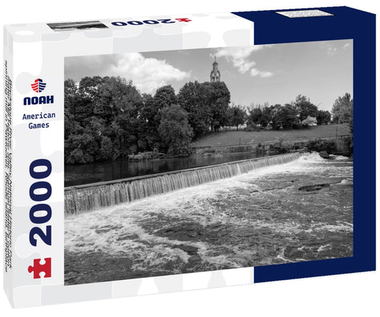 Noah Jigsaw Puzzle Blackstone River Valley National Historic Park, Slater Mill Historic Site. Samuel Slater's cotton spinning mill in Pawtucket, Rhode Island, birthplace of America's industrial revolution. Slater Mill Dam in black white 2000 pieces