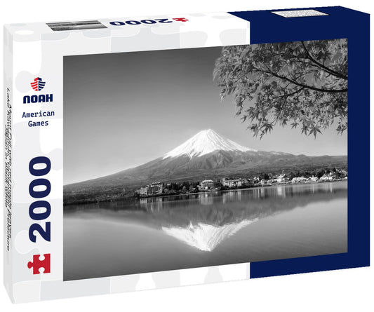 Noah Jigsaw Puzzle Mount Fuji with red maple leaves, Lake Kawaguchi, Yamanashi Prefecture, Japan in black white 2000 pieces