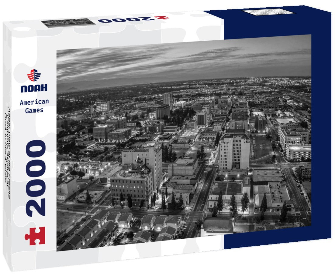 Noah Jigsaw Puzzle Aerial View of the Fresno, California Skyline at Dusk in black white 2000 pieces