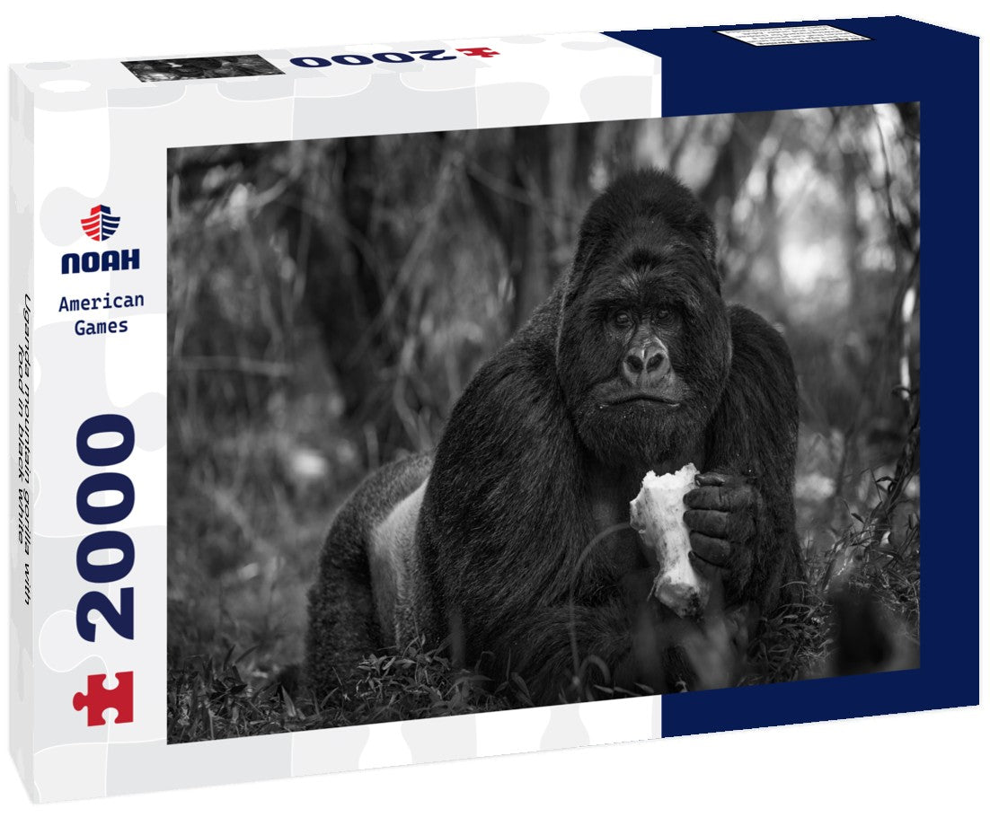 Noah Jigsaw Puzzle Uganda mountain gorilla with food in black white 2000 pieces