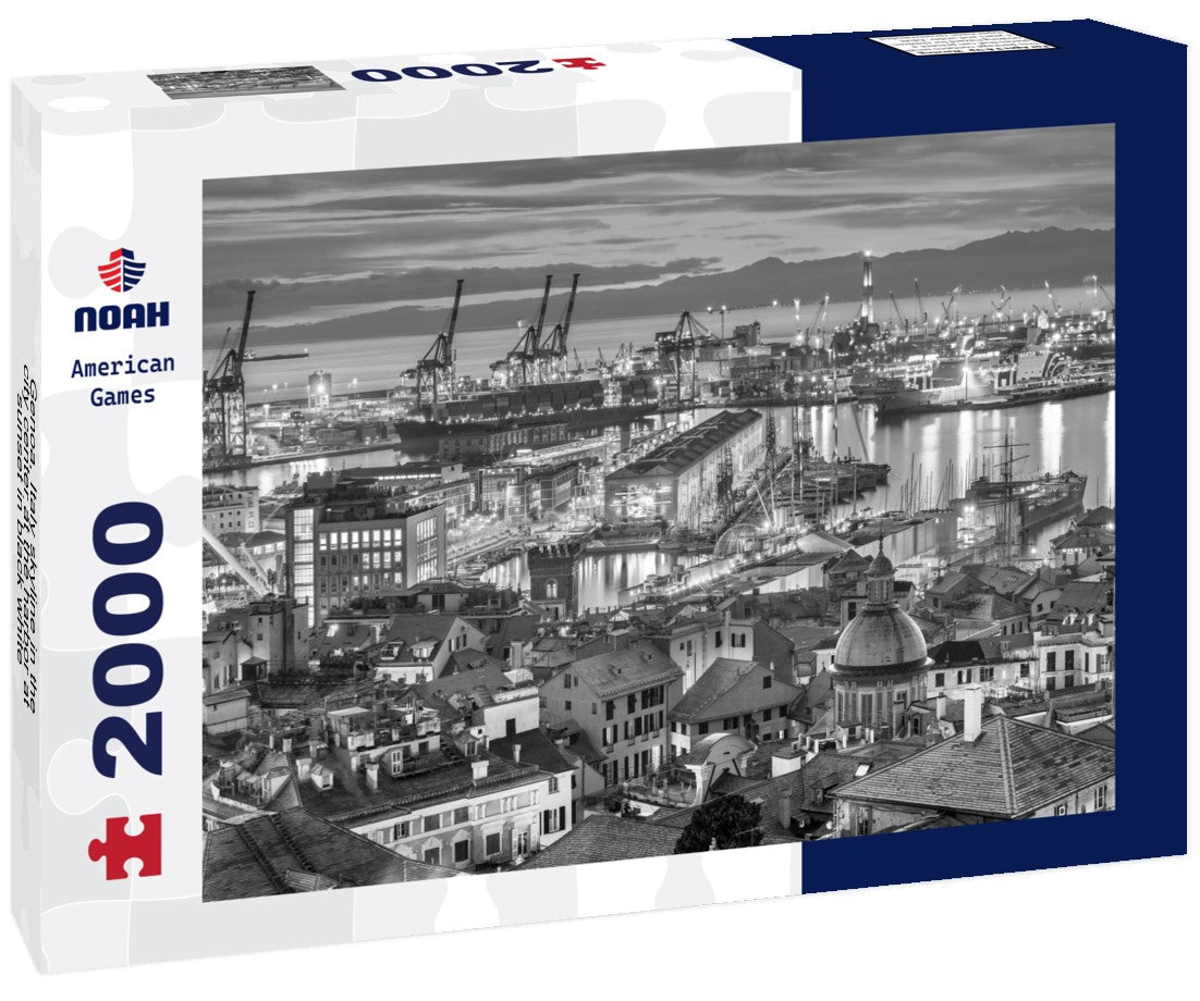 Noah Jigsaw Puzzle Genoa, Italy skyline in the city center at the harbor at sunset in black white 2000 pieces