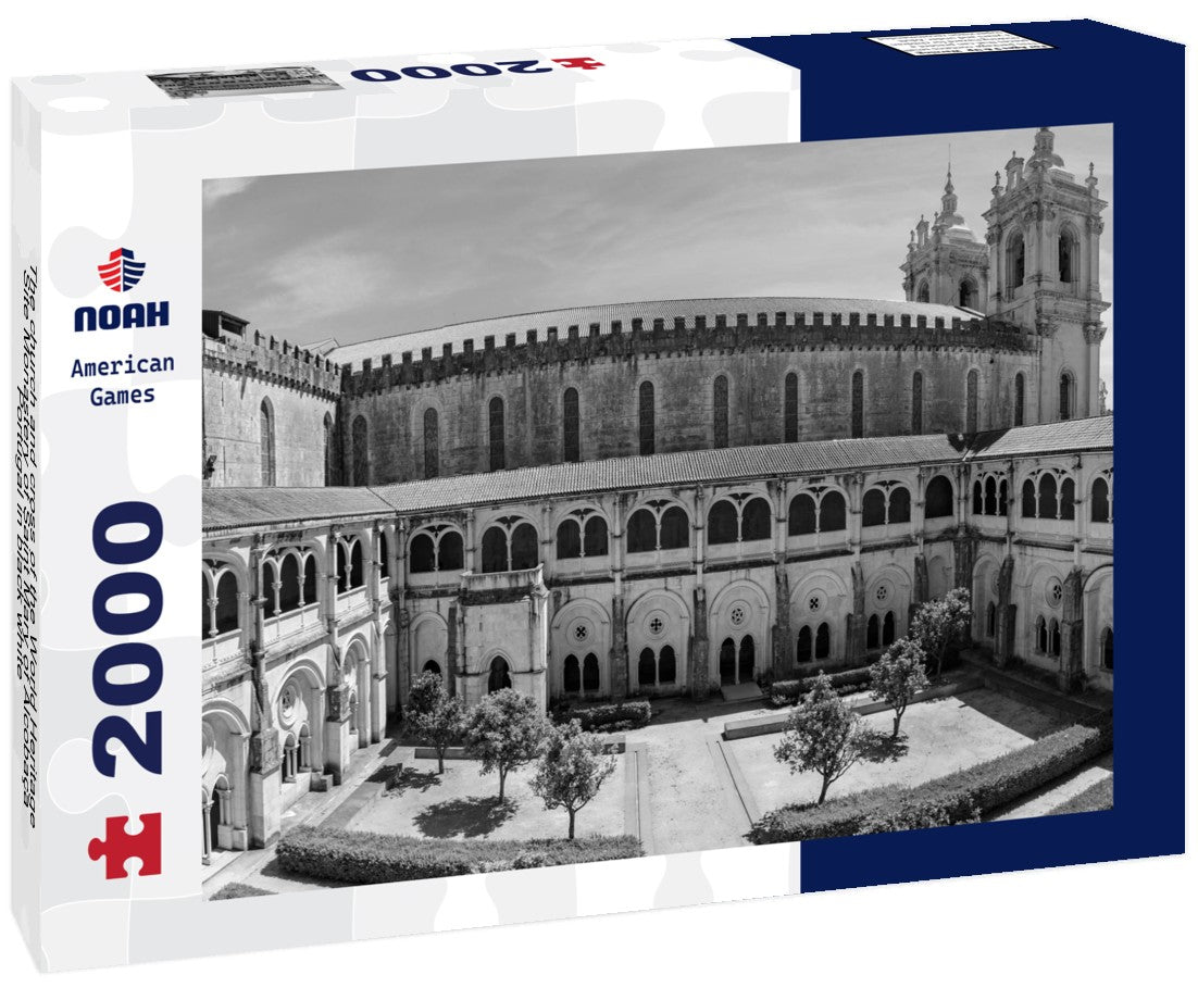 Noah Jigsaw Puzzle The church and cross of the World Heritage Site Monastery of Saint Mary of Alcobaça, Portugal in black white 2000 pieces