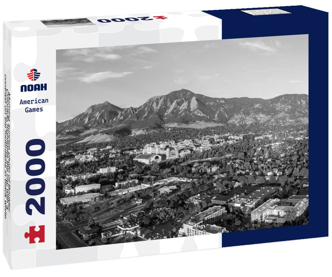 Noah Jigsaw Puzzle Morning sunrise photo of Boulder, Colorado highlights the city with a contrast on the mountains in black white 2000 pieces