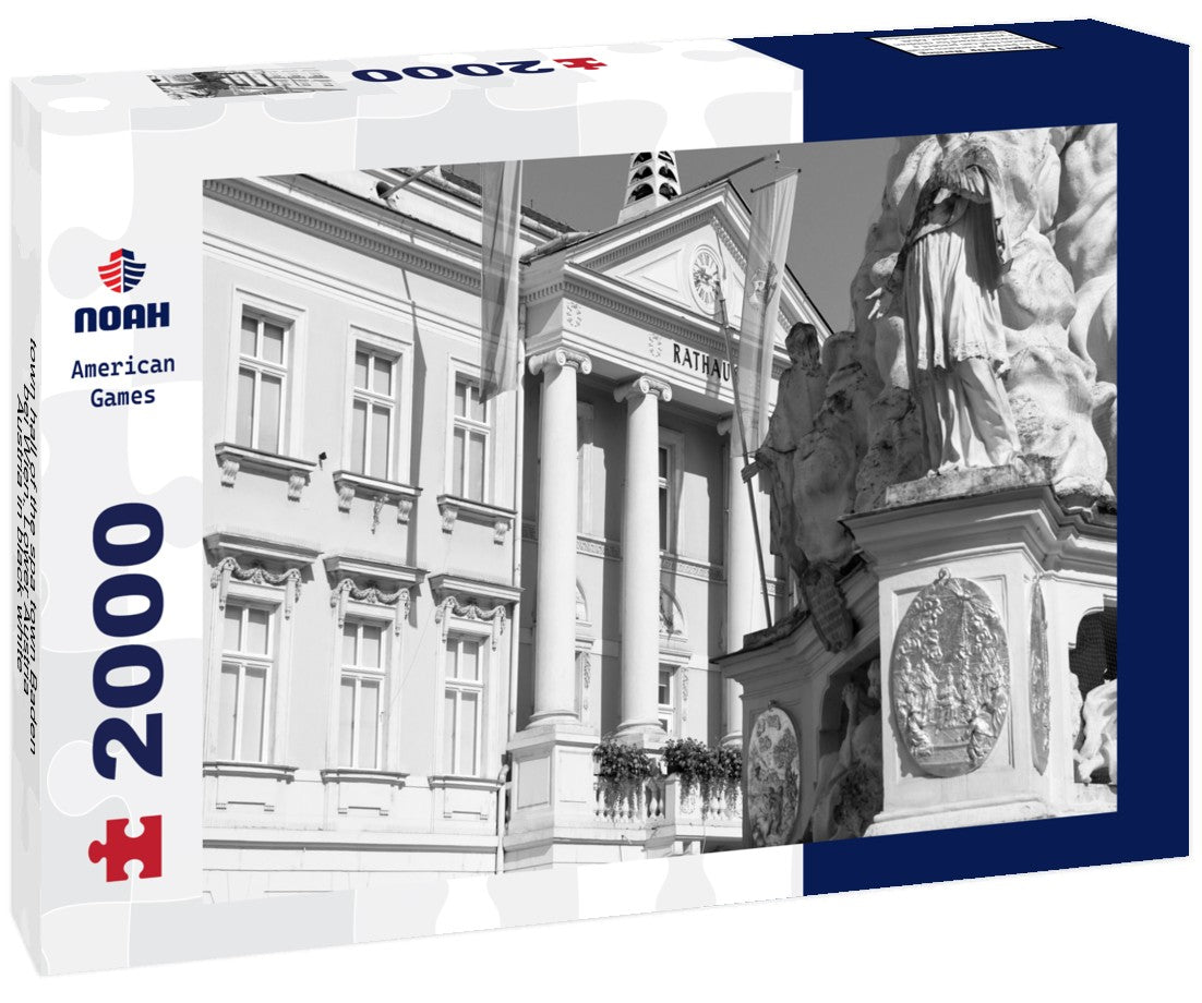 Noah Jigsaw Puzzle town hall of the spa town Baden bei Wien, Lower Austria, Austria in black white 2000 pieces
