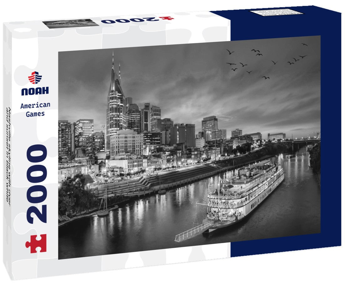 Noah Jigsaw Puzzle Nashville skyline with river and sunset in black white 2000 pieces
