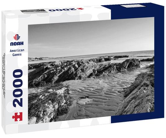 Noah Jigsaw Puzzle Bovisand Beach and Bay, Devon, UK, at low tide, with clear blue sky in black white 2000 pieces