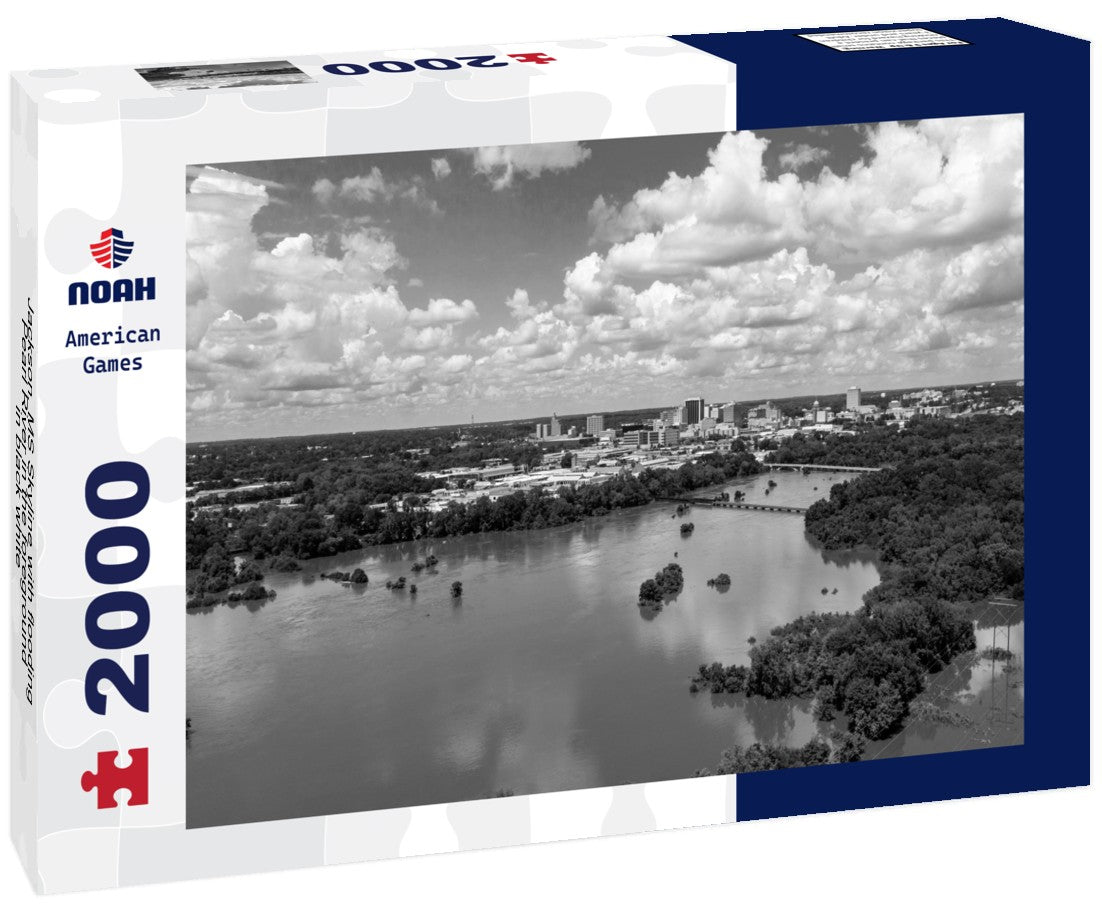 Noah Jigsaw Puzzle Jackson, MS Skyline with flooding Pearl River in the foreground in black white 2000 pieces