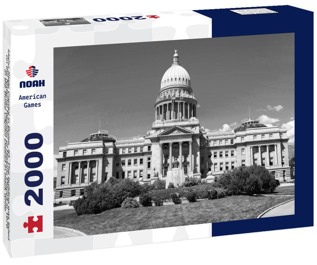 Noah Jigsaw Puzzle Idaho State Capitol in Boise, ID. The building was listed on the National Register of Historic Places in 1976 in the Boise Capitol District in black white 2000 pieces