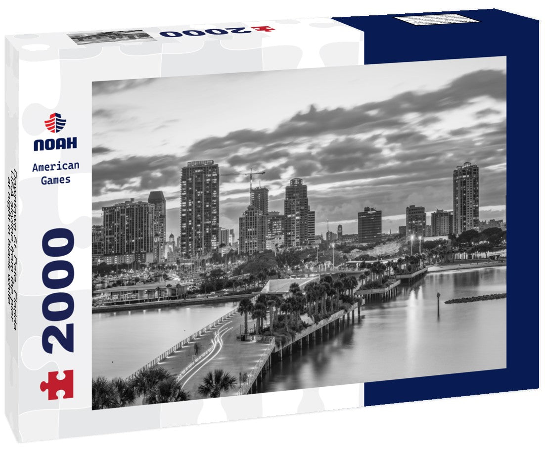 Noah Jigsaw Puzzle Downtown St. Pete, Florida, USA skyline from the pier at night in black white 2000 pieces