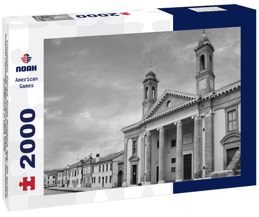 Noah Jigsaw Puzzle Comacchio, Ferrara, Emilia Romagna, Italy: the ancient hospital Ospedale degli Infermi with church in neoclassical architecture in black white 2000 pieces