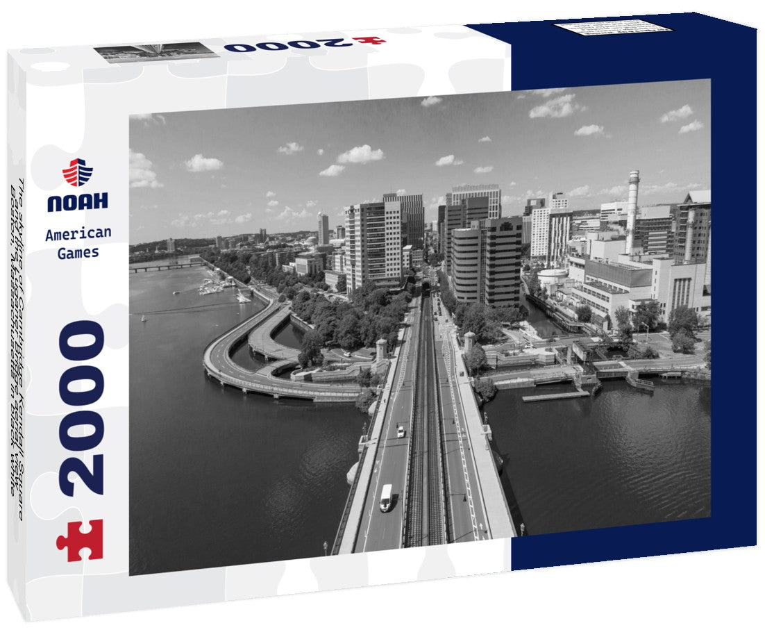 Noah Jigsaw Puzzle The skyline of Cambridge Kendall Square and the Luganer Bridge aerial view, Boston, Massachusetts in black white 2000 pieces