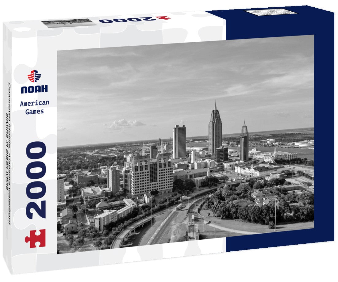 Noah Jigsaw Puzzle Downtown Mobile, Alabama waterfront skyline in black white 2000 pieces