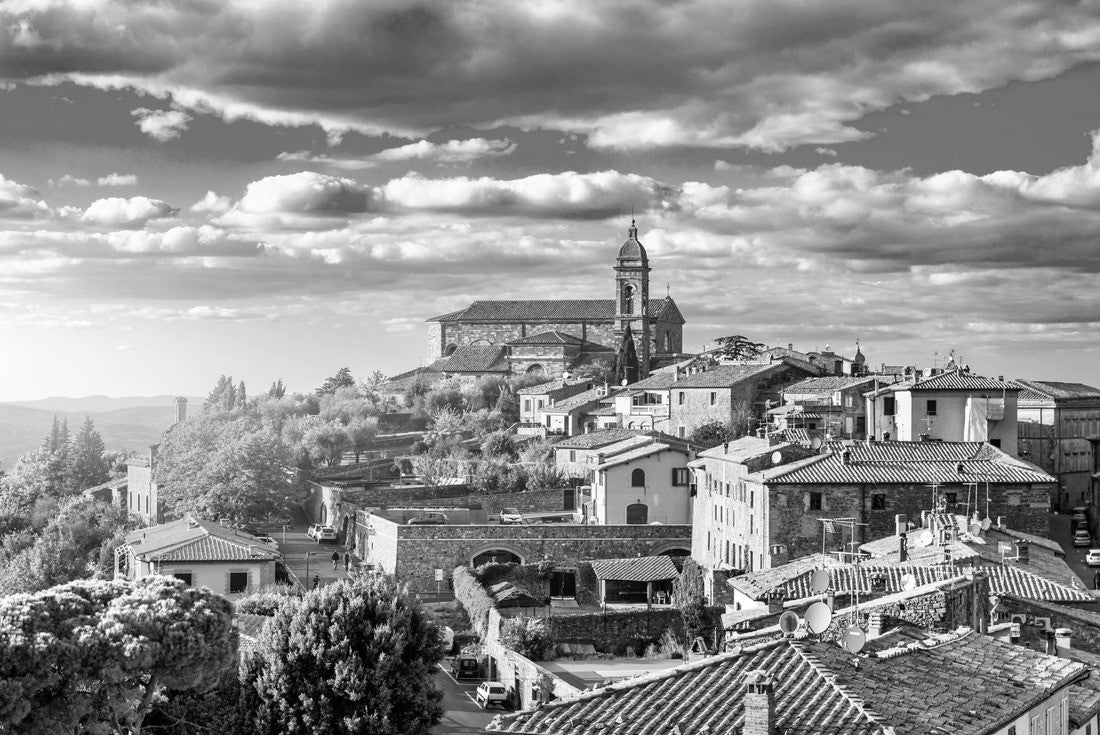 Montalcino town, Tuscany, Italy. The town of Montalcino takes its name from the large number of oak trees that once covered the area. the medieval Italian town of Montalcino. Tuscany 2000pc PuzzleBlack and White