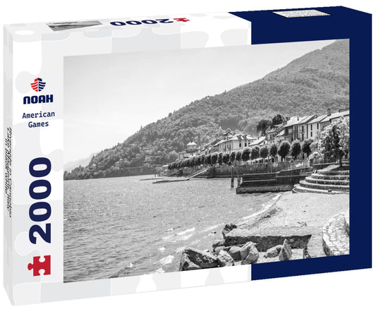 Noah Jigsaw Puzzle Riverside in Cannobio, Lake Maggiore, Italy in black white 2000 pieces