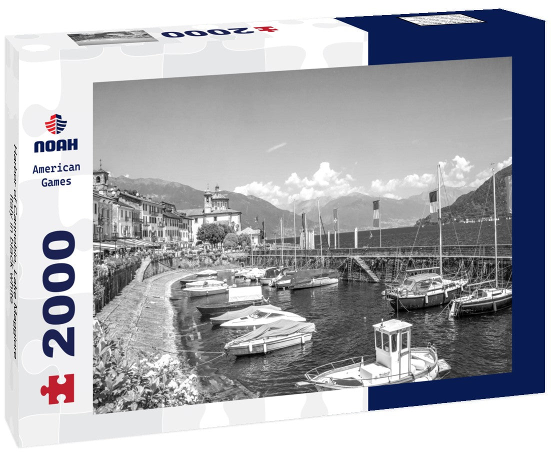 Noah Jigsaw Puzzle Harbor of Cannobio, Lake Maggiore, Italy in black white 2000 pieces