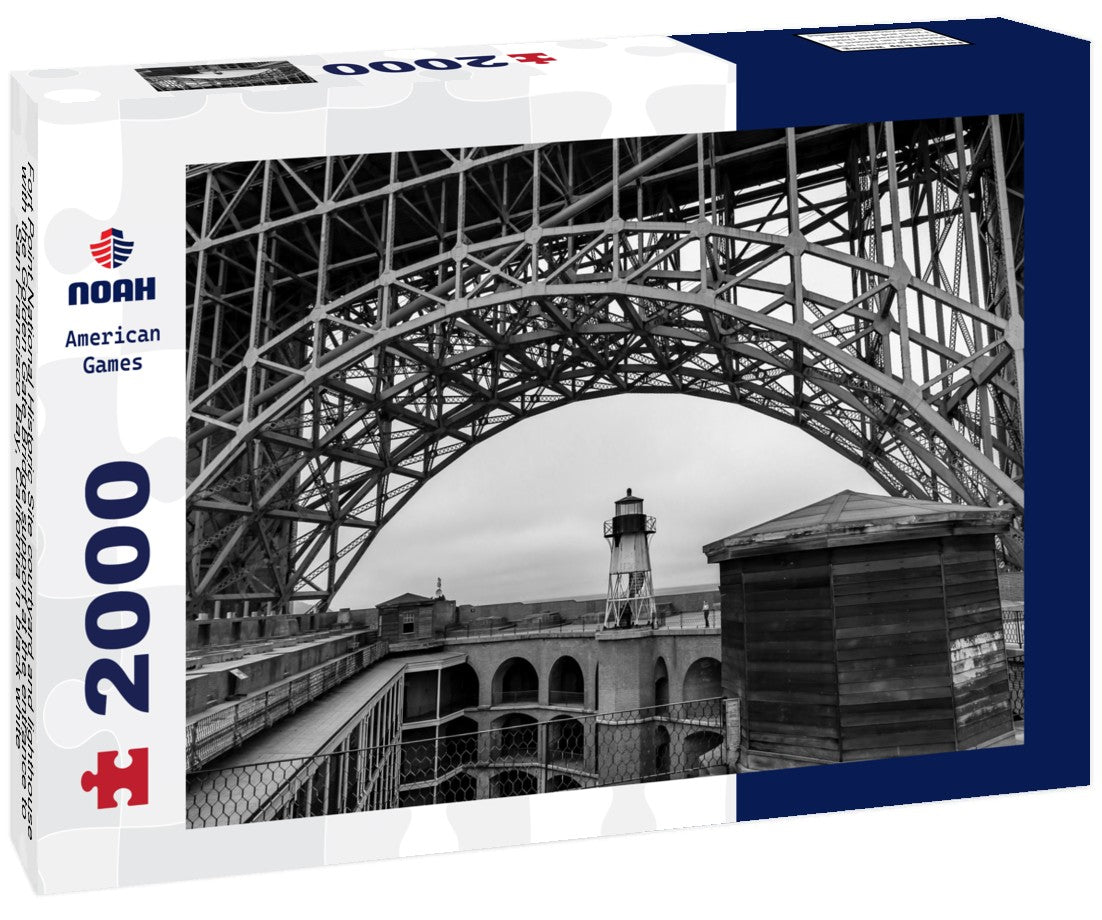 Noah Jigsaw Puzzle Fort Point National Historic Site courtyard and lighthouse with the Golden Gate Bridge support at the entrance to San Francisco Bay, California in black white 2000 pieces
