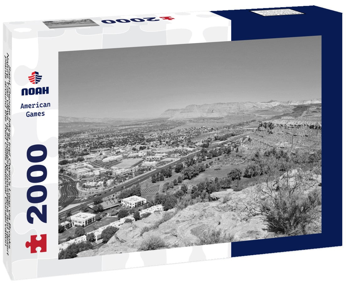 Noah Jigsaw Puzzle Saint George hiking trail Owen's Loop via Brooks Nature Trail views of sandstone mountains and desert plants around the Red Cliffs National Conservation Areas in southwest Utah in black white 2000 pieces