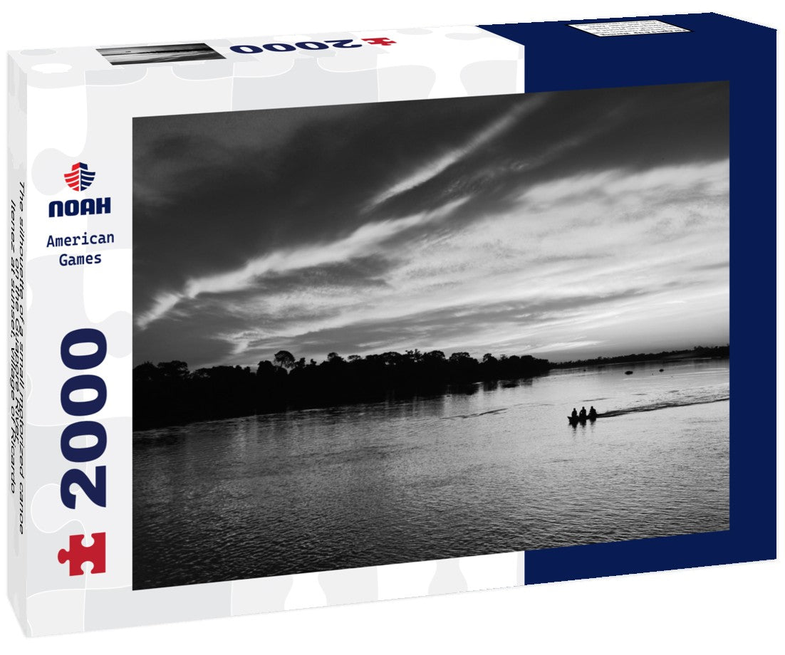 Noah Jigsaw Puzzle The silhouette of a small motorized canoe on the Guaporé River - Itenez at sunset, village of Ricardo Franco, Indigenous Land Vale do Guaporé, Rondonia, Brazil, on the border with Bolivia in black white 2000 pieces