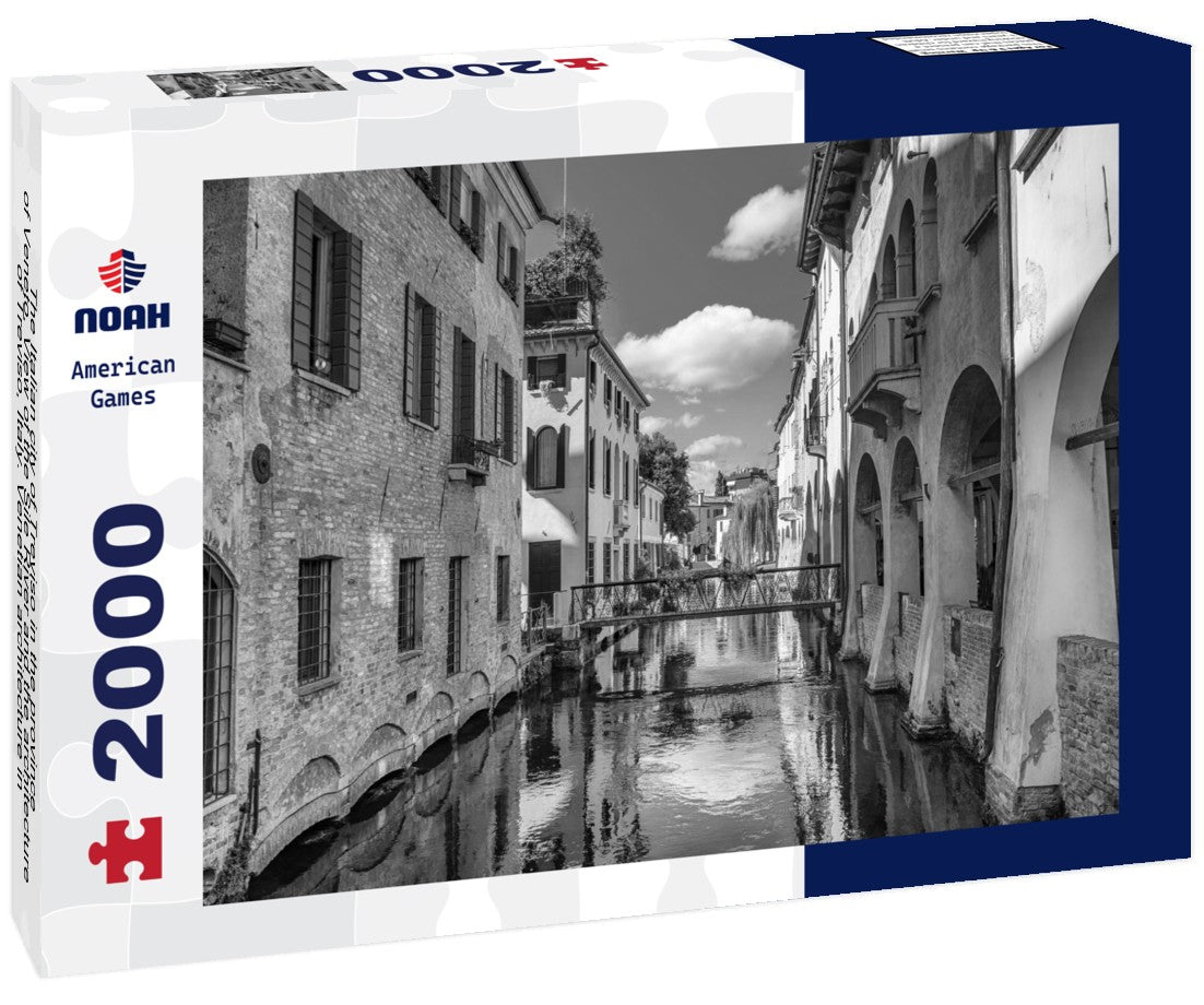 Noah Jigsaw Puzzle The Italian city of Treviso in the province of Veneto. View of the Sile River and the architecture of Treviso, Italy. Venetian architecture in Treviso, Italy in black white 2000 pieces