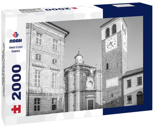 Noah Jigsaw Puzzle View of church and bell tower in the village of Riva presso Chieri in Italy in black white 2000 pieces