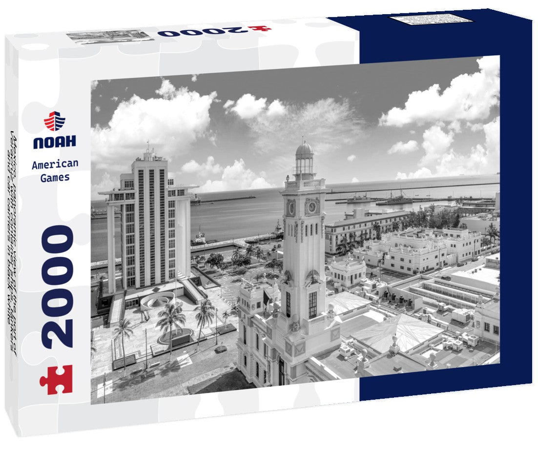 Noah Jigsaw Puzzle Mexico, panoramic view of the port of Veracruz with container ships, tankers and car carriers in black white 2000 pieces