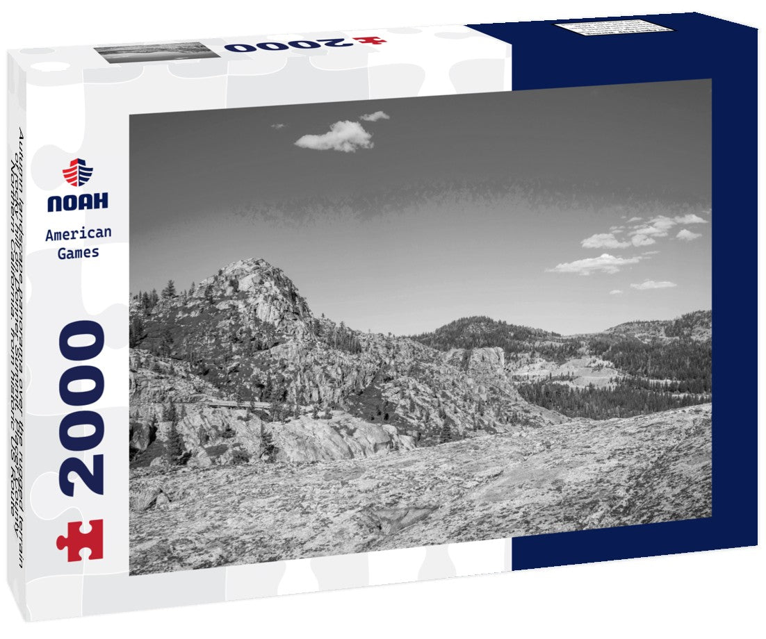 Noah Jigsaw Puzzle Autumn landscape panorama over the rugged terrain of rocky hill on Donner Summit, Placer County, Northern California. from historic US Route 40 near Lake Tahoe in black white 2000 pieces