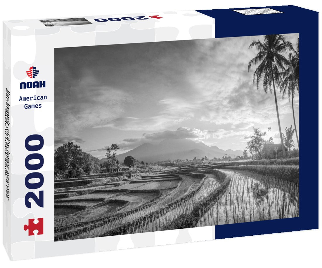 Noah Jigsaw Puzzle the beauty of the foggy morning panorama with sunrise and rice fields in black white 2000 pieces