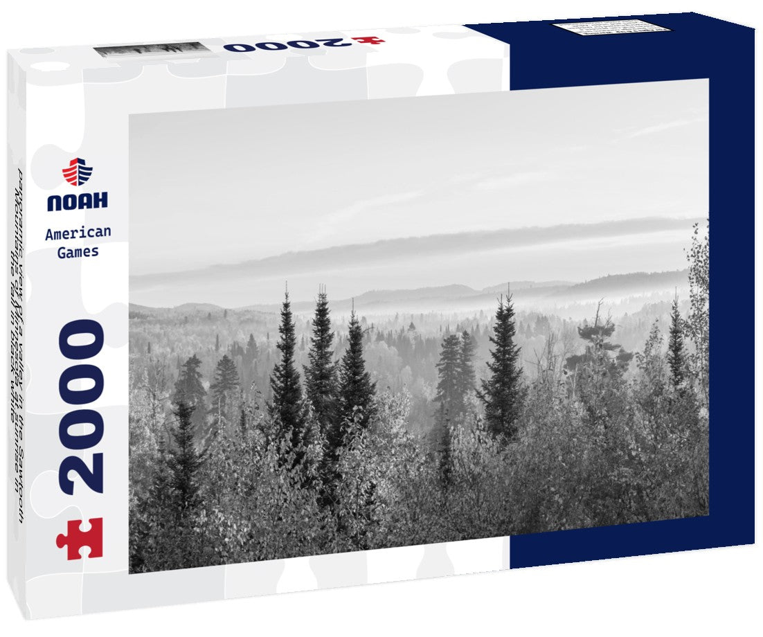 Noah Jigsaw Puzzle panoramic view of a valley in the Sawtooth Mountains of Minnesota at sunrise in the fall in black white 2000 pieces