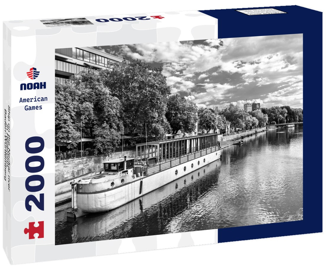 Noah Jigsaw Puzzle Ship on the Neckar river in Heilbronn - Baden-Württemberg, Germany in black white 2000 pieces