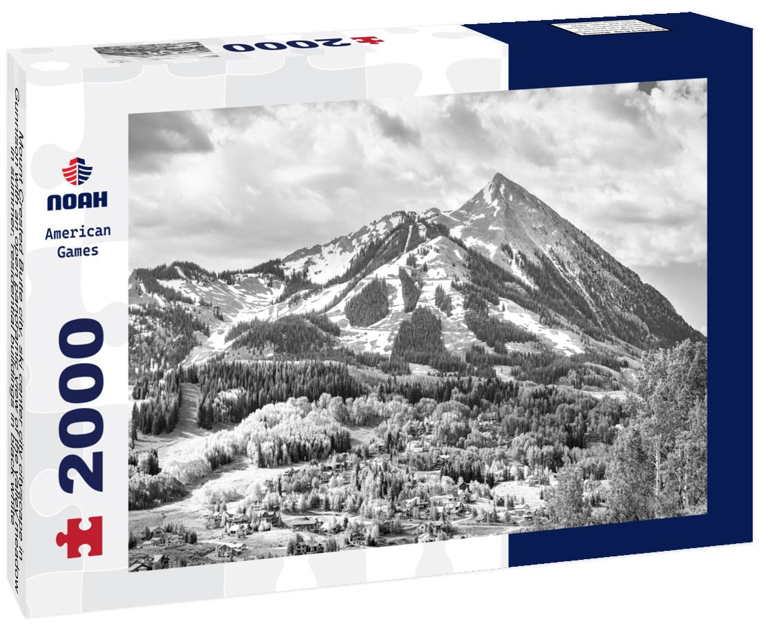 Noah Jigsaw Puzzle Mount Crested Butte city, ski center city cityscape in Gunnison with an open panoramic view of the valley meadow in summer, residential buildings in black white 2000 pieces