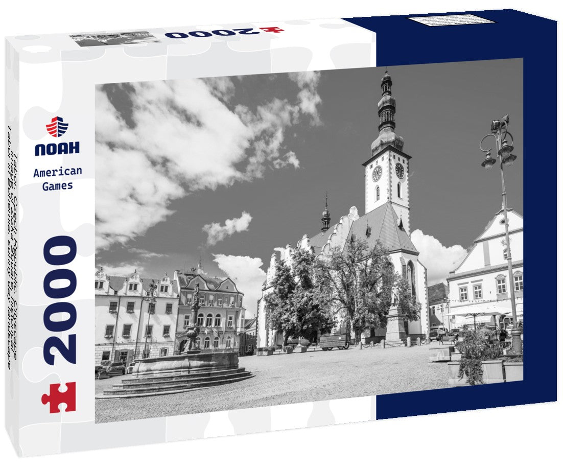 Noah Jigsaw Puzzle Tabor, Czech Republic. Cityscape image of Zizka Square, historical Tabor in Bohemia, sunny day landscape in black white 2000 pieces