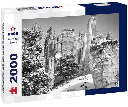 Noah Jigsaw Puzzle Bryce Canyon National Park in winter, unique rock formations in Utah covered in snow, orange rocks in snow, cold winter in the USA in black white 2000 pieces