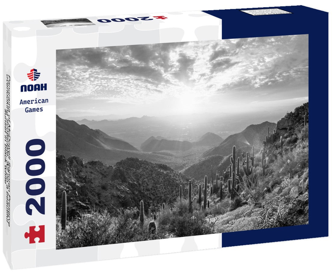 Noah Jigsaw Puzzle Panorama of McDowell Sonoran Preserve overlooking Scottsdale, AZ on a beautiful sunset in black white 2000 pieces