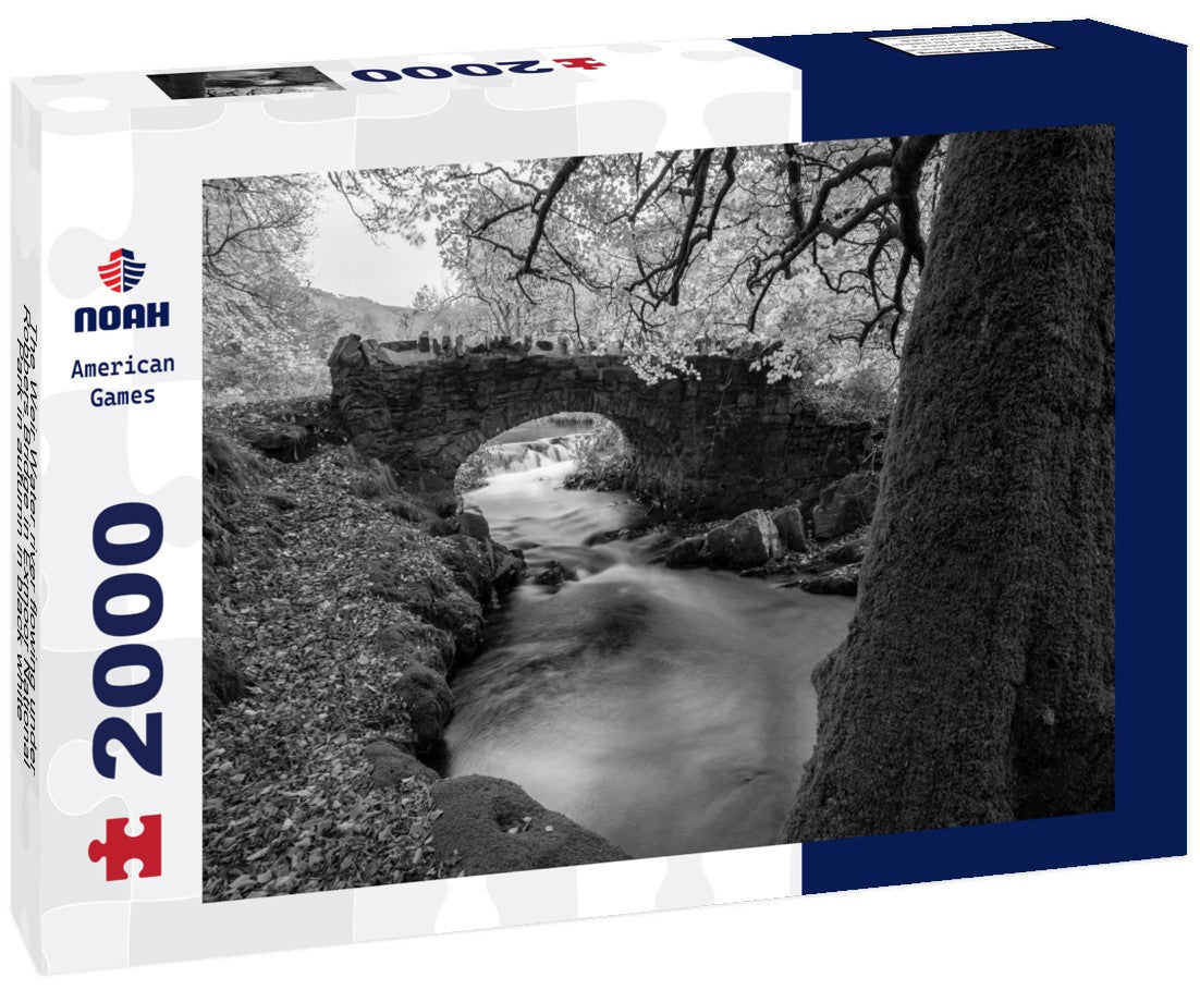 Noah Jigsaw Puzzle The Weir Water river flowing under Robbers Bridge in Exmoor National Park in autumn in black white 2000 pieces