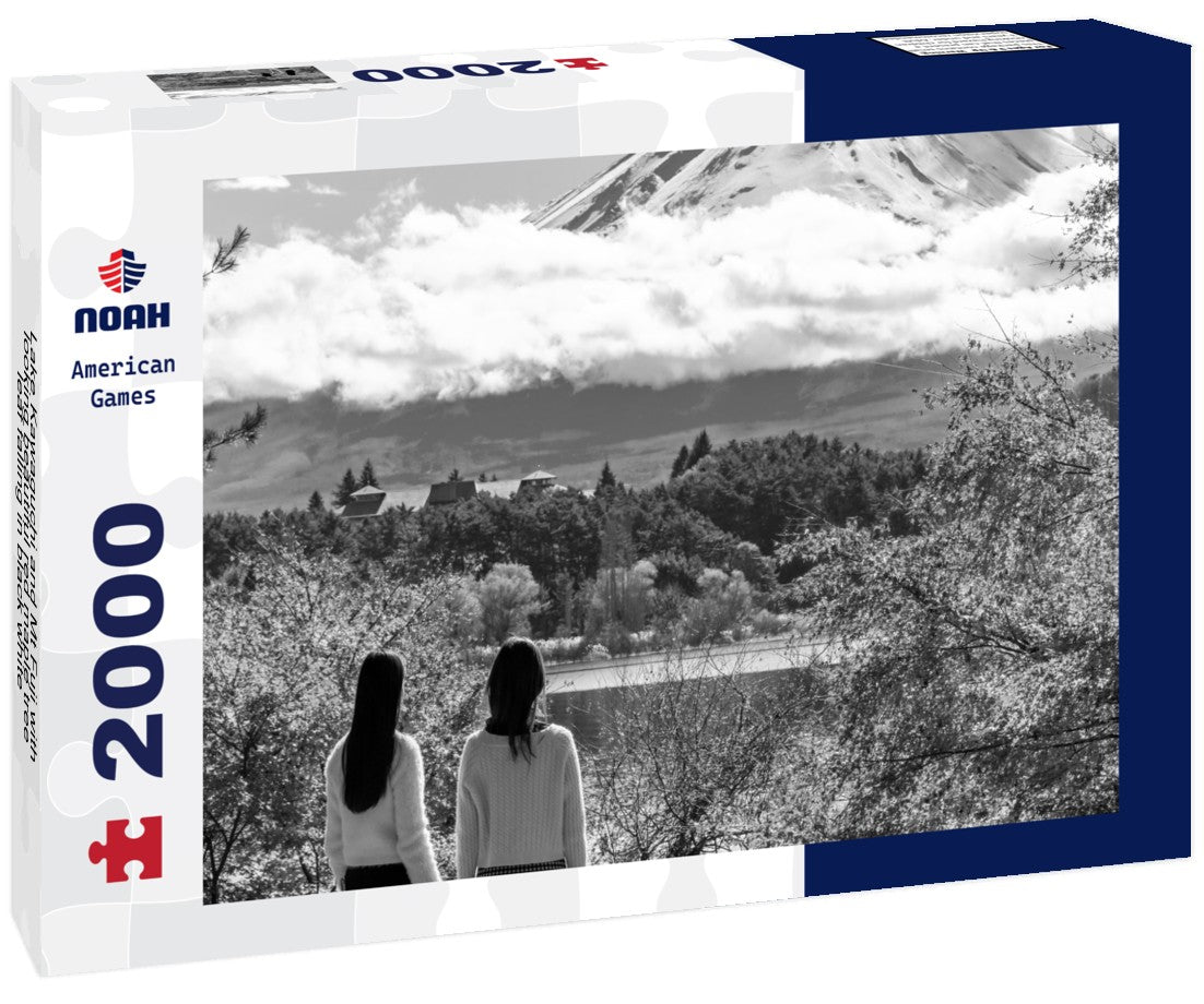 Noah Jigsaw Puzzle Lake Kawaguchi and Mt Fuji with looking beautiful red maple tree leaf falling in black white 2000 pieces