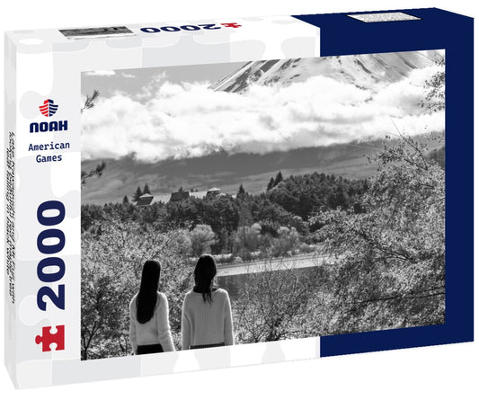 Noah Jigsaw Puzzle Lake Kawaguchi and Mt Fuji with looking beautiful red maple tree leaf falling in black white 2000 pieces