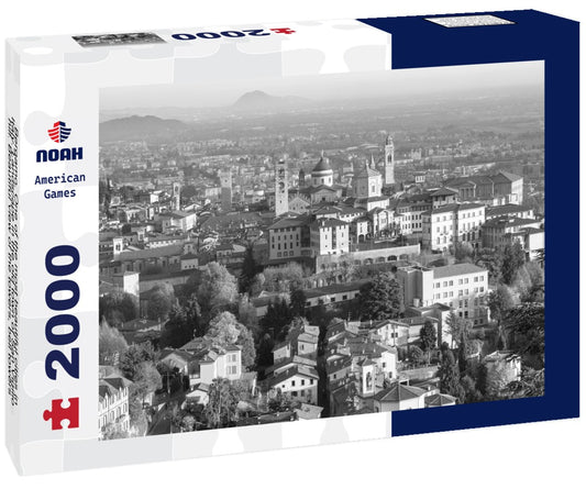 Noah Jigsaw Puzzle Bergamo. One of the most beautiful cities in Italy. Landscape in the old town of San Vigilio hill. Beautiful view of the towers, bell towers and the main churches in black white 2000 pieces