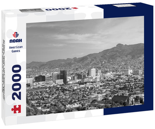 Noah Jigsaw Puzzle El Paso, Texas, USA downtown city skyline at dusk with Juarez, Mexico in the distance in black white 2000 pieces