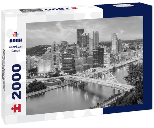 Noah Jigsaw Puzzle Pittsburgh, Pennsylvania, USA city skyline at dusk in black white 2000 pieces