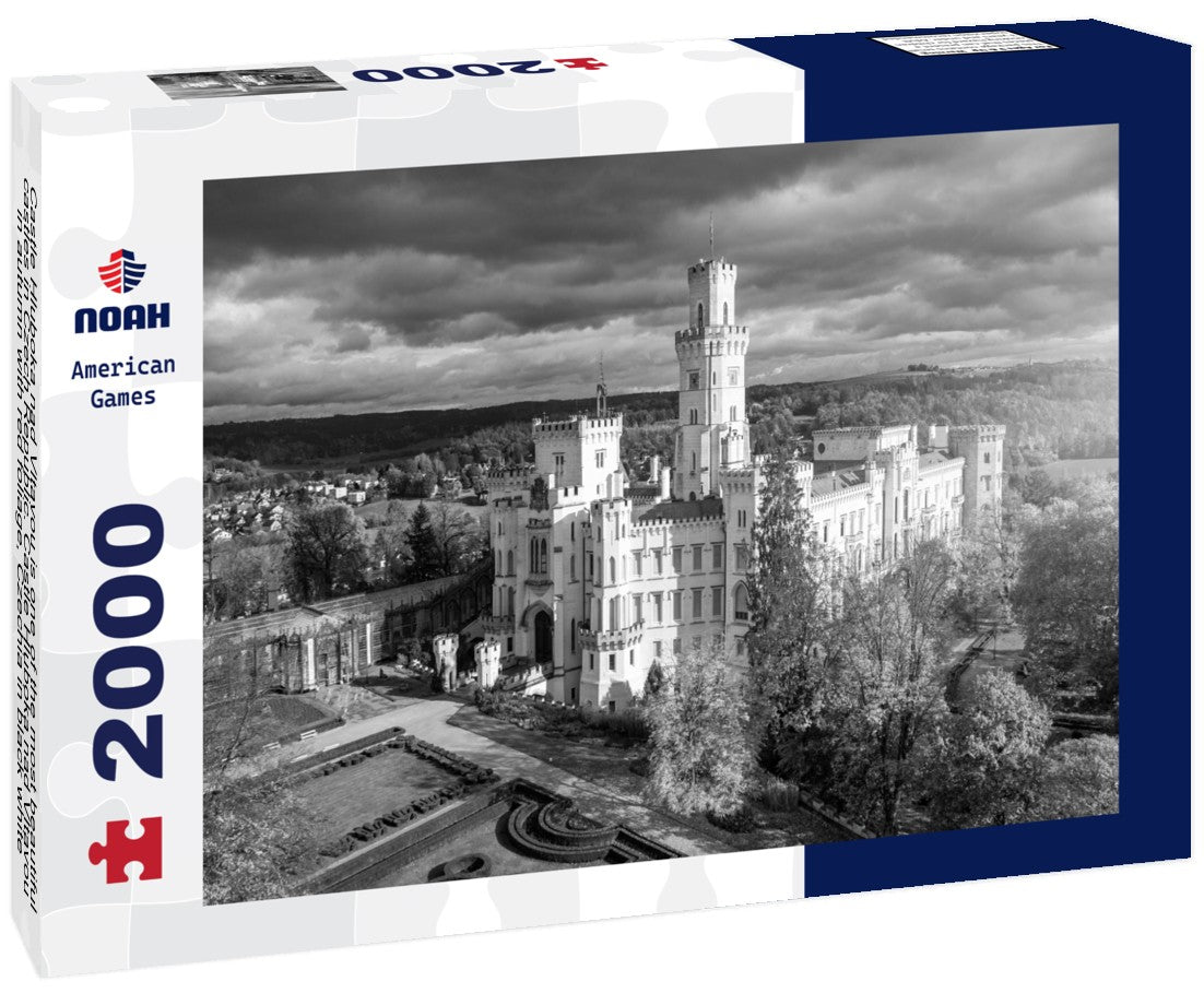 Castle Hluboka nad Vltavou is one of the most beautiful castles in Czech Republic. Castle Hluboka nad Vltavou in autumn with red foliage, Czechia 2000pc PuzzleBlack and White