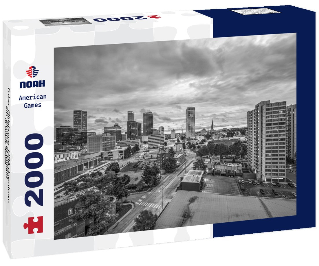 Noah Jigsaw Puzzle Tulsa, Oklahoma, USA downtown city skyline at twilight in black white 2000 pieces