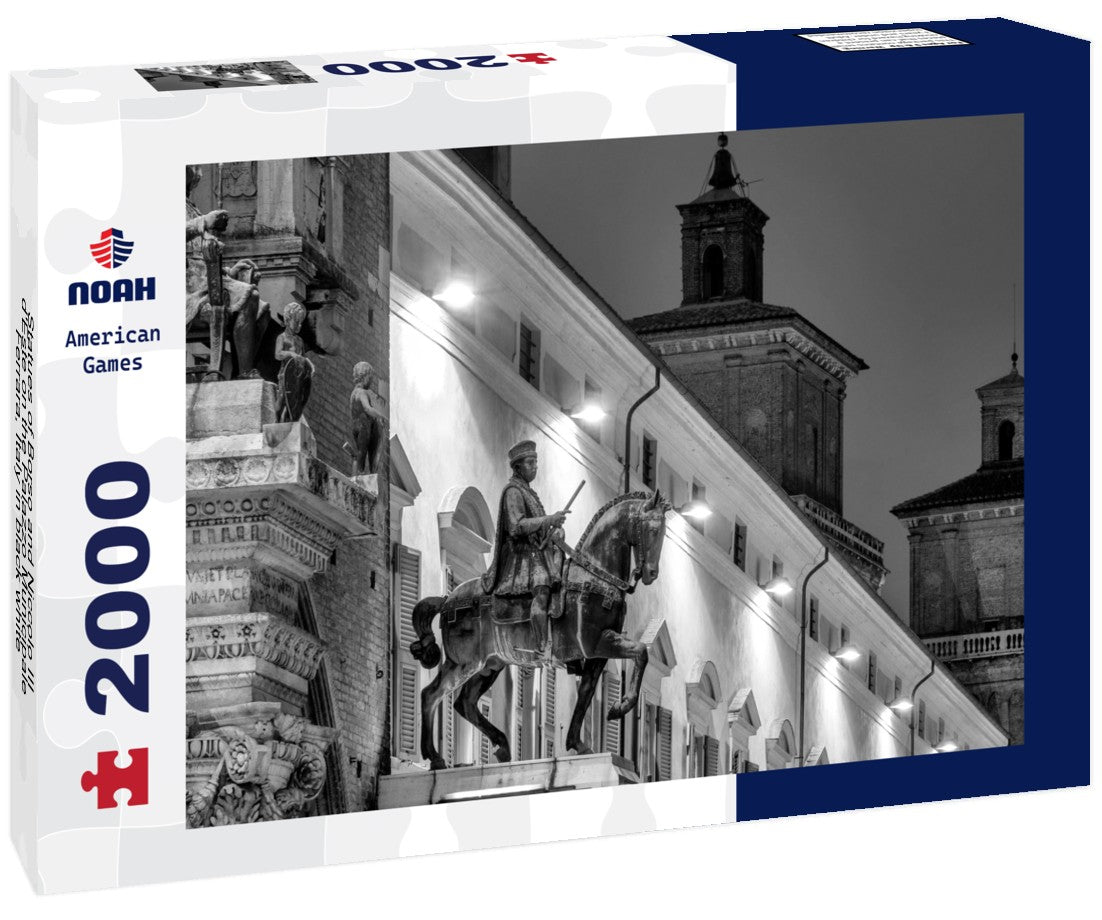 Noah Jigsaw Puzzle Statues of Borso and Niccolo III d'Este on the Palazzo Municipale, Ferrara, Italy in black white 2000 pieces