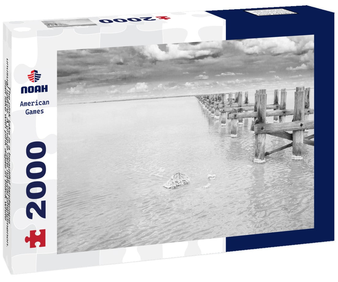 Noah Jigsaw Puzzle The pink lake is a beautiful landscape, unusual nature. A unique rare natural phenomenon. Salt lake with pink algae in black white 2000 pieces